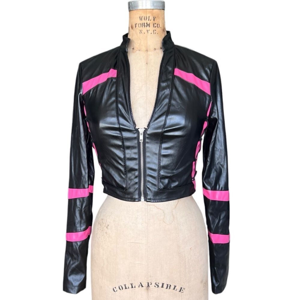 I.AM.GIA Black and Pink Faux Leather Jacket Size XS